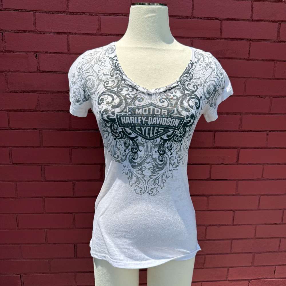 Harley Davidson Cycles T‎ Shirt Womens Medium Rhinestone Embellished Top